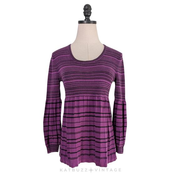 Y2K Style & Co Babydoll Top Sweater PM Purple Black Stripe Elena 2010s Rib Knit - Picture 1 of 9